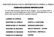 Variazioni calendario Raccolta differenziata Festa 1 Maggio